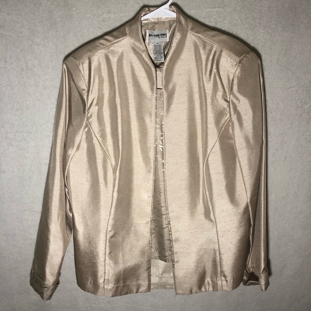 Perceptions Three Piece  Skirt Suit, Blazer, Skirt And Tank, Size 14 Beige
